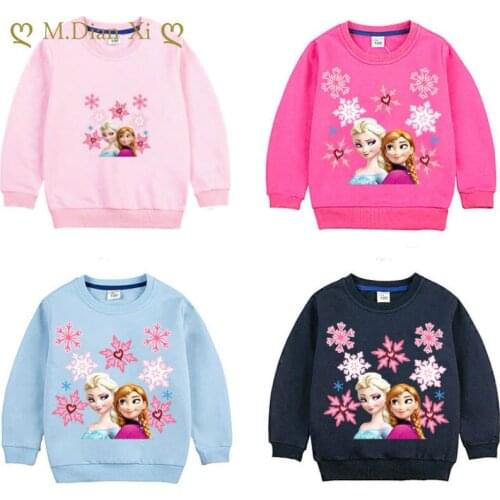 2021 New Autumn and Winter Girls Clothes Pure Cotton Hooded Sweatshirt Frozen Cartoon Childrens Casual Sportswear Girl T-shirt