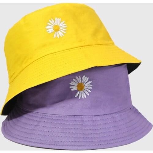 Bucket Hat Double-Side Unisex Bucket Hat Fishing Outdoor Cap Women Bucket Fishing Hats Sunscreen Daisy Embroidery Fisherman Hat