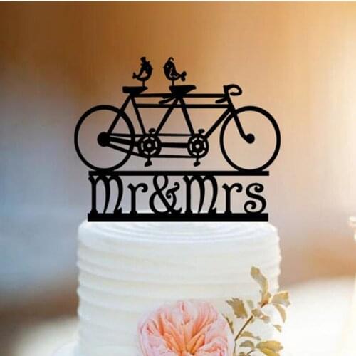 Personalised Love birds with bicycle wedding glitter cake topper /customised Bride And Groom Cake Topper Party Decorations