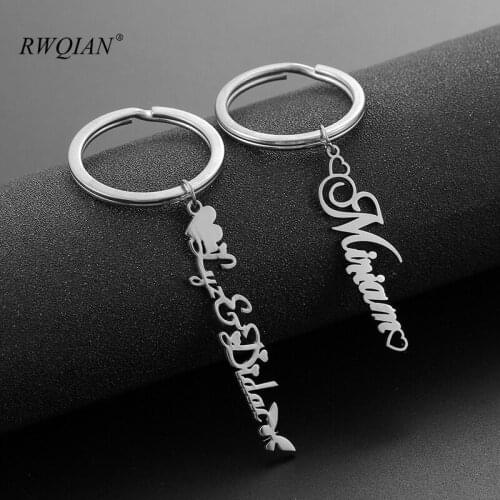 Custom Name Keychain Personalized 18K Gold Stainless Steel Name Keychain Key Ring DIY Jewelry For Women Men Best Friends Gifts