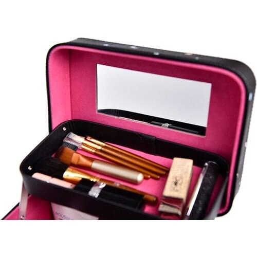 NA Black Printed Portable Makeup Bag