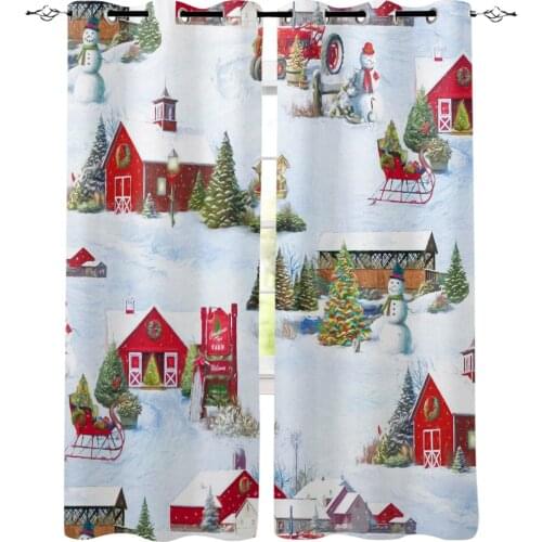 Christmas Farm Winter Snowman Curtains Kitchen Decor Items Window Curtains for Living Room Bedroom Curtain Panel