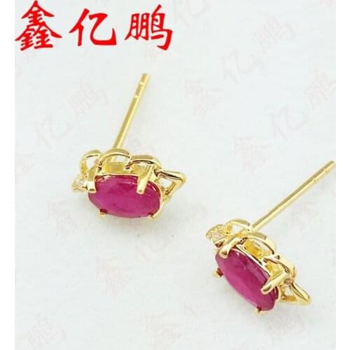 Xin yi peng 18 k yellow gold inlaid natural ruby stud earrings, women earrings, generous