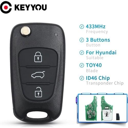 KEYYOU 433Mhz ID46 Chip Folding Flip 3 Buttons Remote Key Fob For Hyundai I20 I30 IX35 Avante For Kia Car Auto Uncut TOY40 Blade