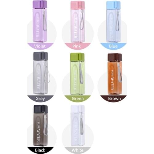 Sport Square Tea Milk Fruit Water Cup 480ml Transparent Drink Bottle with Rope