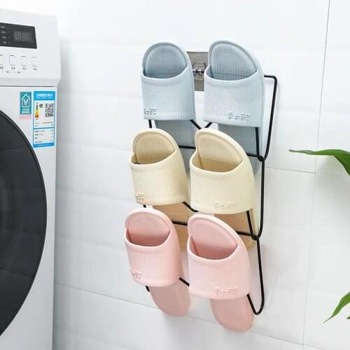 Bathroom Slippers Rack Wall-mounted Free Punching Toilet Wall-Mounted Door Behind The Toilet Household Shelf Storage Shoe Rack