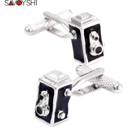 SAVOYSHI Vintage Camera Model Cufflinks for Mens High Quality Black Enamel Cuff links Shirts Accessories Fashion Brand Jewelry