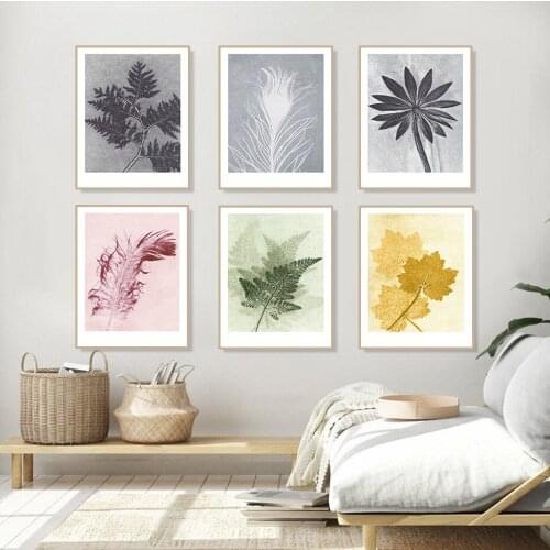 Vintage Botanical Leaves Abstract Canavs Painting Gold Green Art Poster and Prints Modern Living Room Wall Pictures Pop Decor