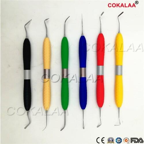 High Quality 6pcs Dental Resin Compound Filling Resin Filling Head Set Thick set handle Restoration with silicone handle