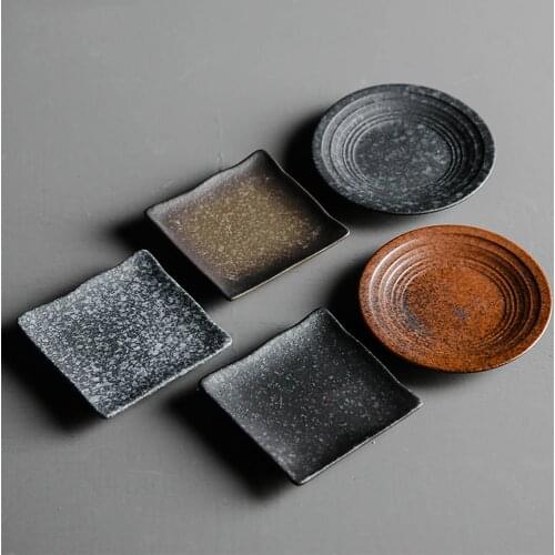 Japanese Style Old Elegant Coarse Pottery Cup Tray For House Office Hotel Tea Shop Decoration Heat Insulation Ceramic Coaster