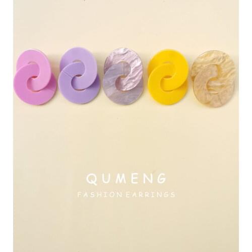 QUMENG Earrings For Women Acrylic Boho 2020 Acetate stud Earrings Fashion Big Bohemian round Accessories Geometric Trendy Face