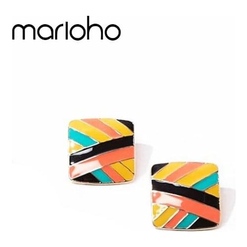 Women’s Retro Enamel Glaze Art Contrast Color Geometric Stud Earrings Alloy Square Statement Earrings Simple Jewelry Party