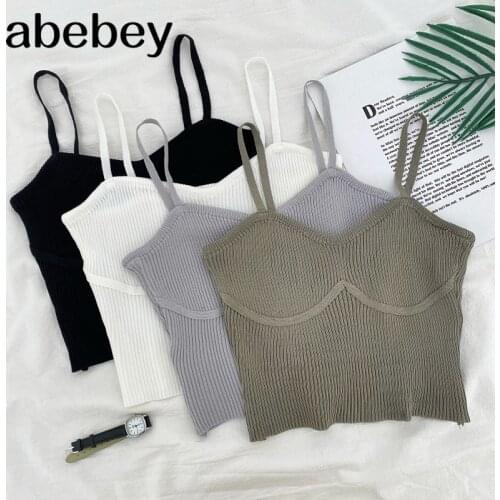 2021 New Summer Women Retro fashion All-match Cami solid knitted Cami vest short bottom Top
