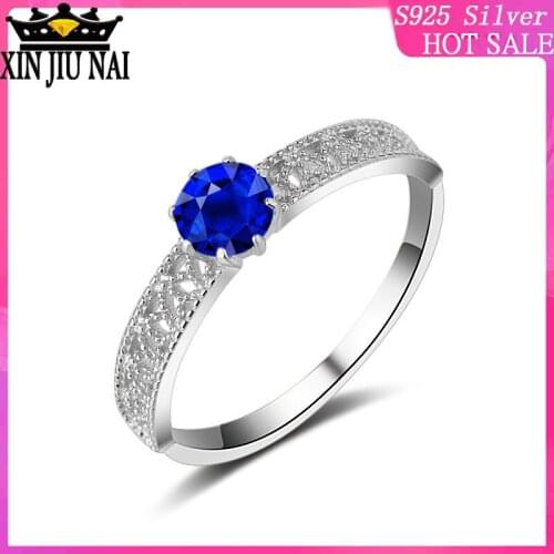 Ladies Jewelry Vintage Rings For Women Gold-Color Carved Ball Hollow Blue Stone Wedding Engagement