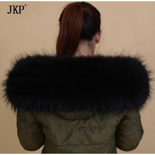 100% Natural Real Raccoon Fur Collar Scarf For Women Winter Coat Cap Warm Genuine Fur Collar Scarves
