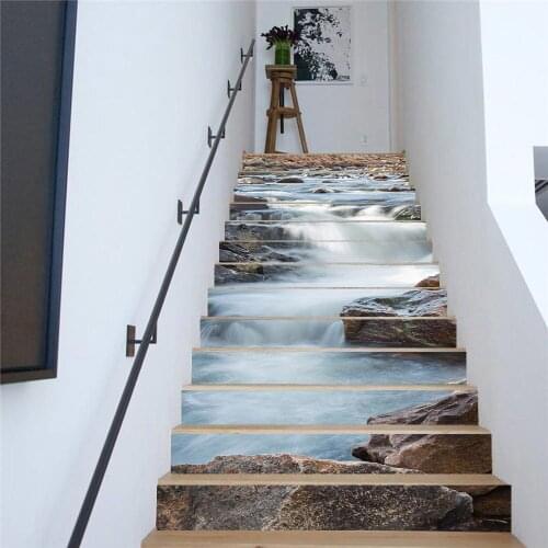 13Pcs/Set Stream Water Printing Stair Stickers Living Room Decoration Pvc Self-Adhesive Wall Stickers Step Stickers
