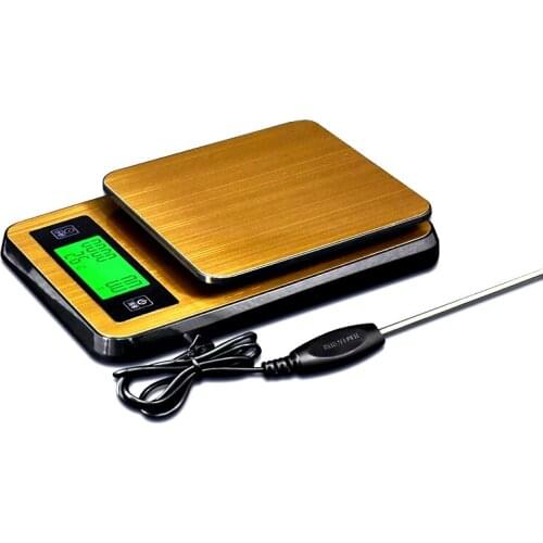 2KG Digital Coffee Scale with Timer Temperature Probe Stainless Steel 0.1G Kitchen Food Scale