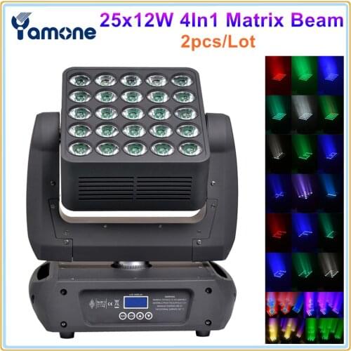 2pcs/Lot 25x12W RGBW 4In1 LED DMX Moving Head Matrix Beam Light 25pcs Matrix 5X5 LED Dot Control Infinite Rotation Moving Head