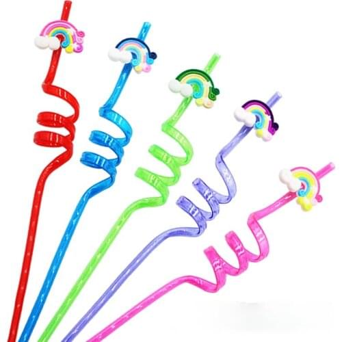 5 Pcs/set New Rainbow Party Disposable Plastic Straws for Birthday Party Decorations Adult Kids Straw Christmas Party Supplies