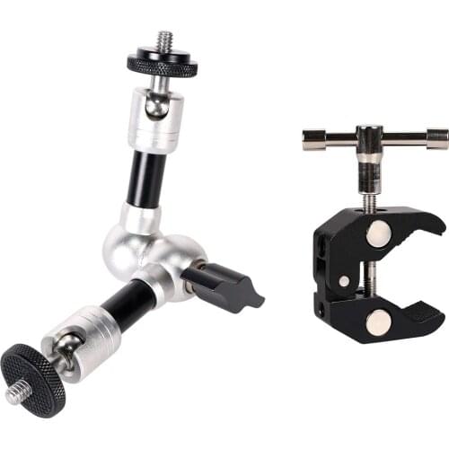 7 inch Adjustable Articulating Magic Arm with Both 1/4 Thread Screw and Super Clamp with 1/4" and 3/8" Thread for DSLR, Action