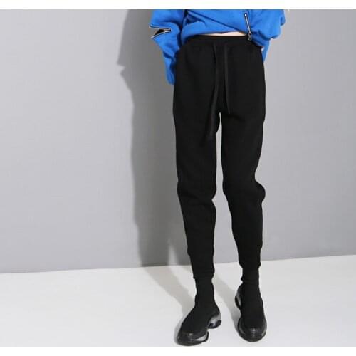 Pants women sweatpants 2020 autumn winter Cotton Office Lady Full Length Solid Mid Pencil Pants Plush Warm pants simple style