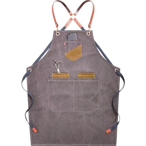 Delantal de trabajo de moda de 2019 para hombres de lona negro delantal babero ajustable cocina Delantales para mujer con bolsil