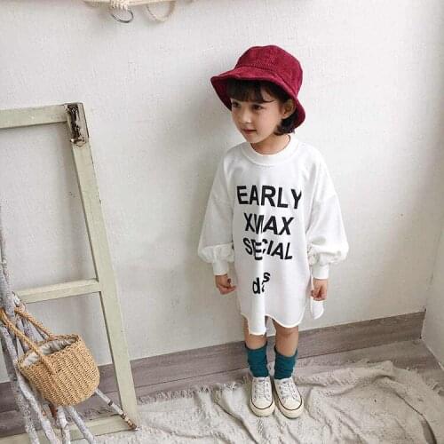 Childrens Wear 2018 Autumn New Cute Korean Childrens Girls Long Letters Printed T-shirt