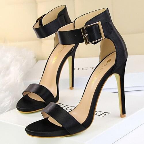 Elegant Sandals For Women Shoes On Heels 11.3cm Buckle Summer Sandals Womens Pumps Shoes For Party Sandals Silk Female Stiletto