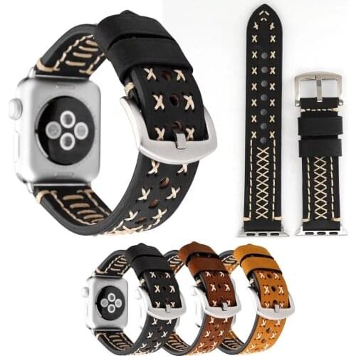 Elegant Genuine Leather Bracelet for Apple Watch Band Retro Cross Wristbands Vintage Strap for iWatch Series 3 2 1 42/38mm Belt