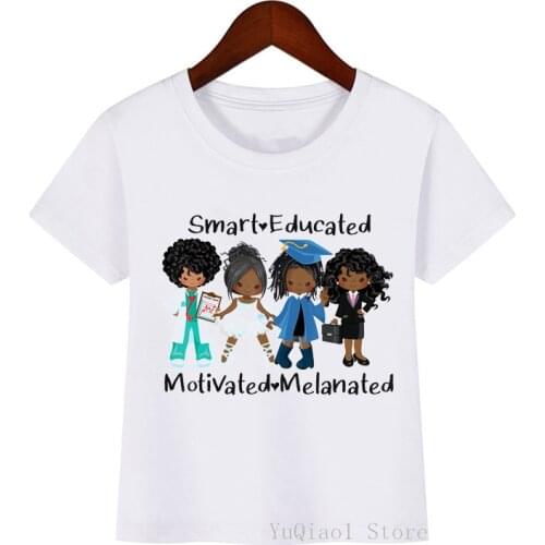 Smart educated motivated melanated little melanin princess t shirt cute black girl t-shirt lovely kids clothes boys tees top