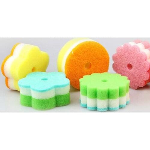 1pc Dishwashing Sponge Tableware Cleaning Brush Pot Bottom Sponge Scrub Pad Flower Shaped Sponge Brush Kitchen Cleaning Tool