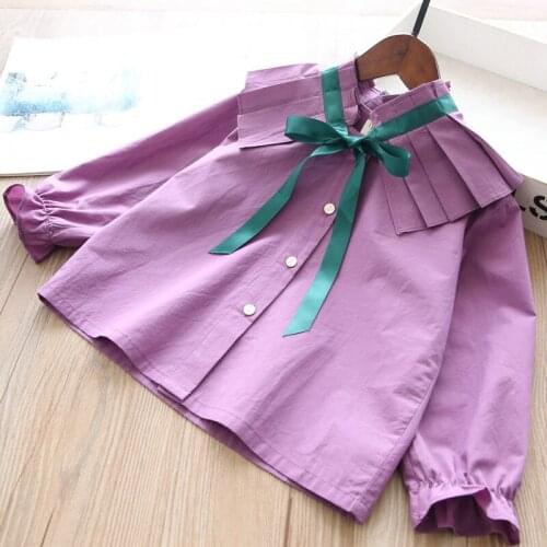 Girls ruffles bow cotton long sleeve shirts wholesale