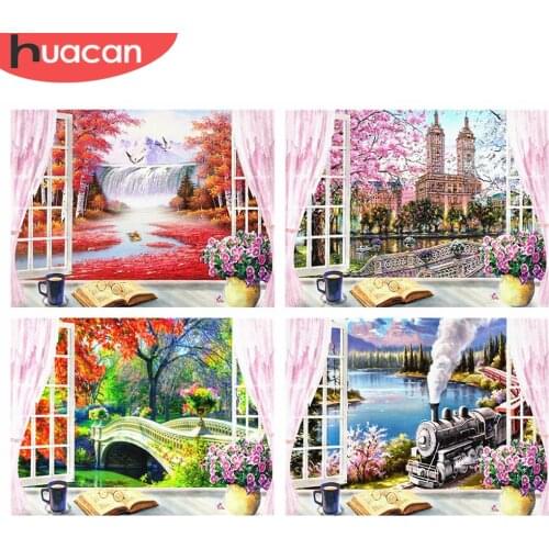 HUACAN Full Square/round Diamond Painting Window Diamond Embroidery Lake Mosaic Landscape Handmade Gift