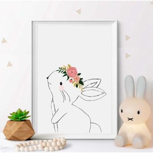 Art Canvas Painting Bunny Prints Poster Woodland Animal Rabbit Hare Pictures Farm Print Kindergarten Sweet Wall Art Decoration