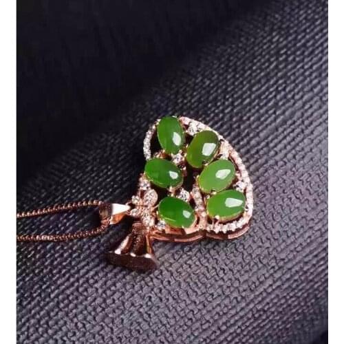 Fine jewelry boutique jewels 925 silver Natural green jade pendant necklace send female jewelry free shipping