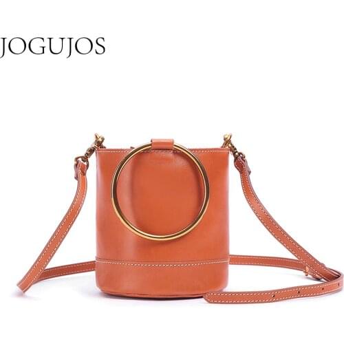 JOGUJOS New Genuine Leather Women Small Casual Bucket Bags 2020 Designer Luxury Womens Handbag Fashion Crossebody Bag for Ladies