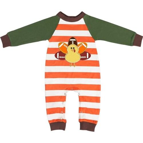 Kaiya Angel Jumpsuit Thanksgiving Days Baby Boy Outfit Turkey Pattern Fall One Piece Infant Clothing Long Sleeve Striped Romper