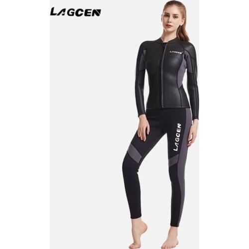 LAGCEN 2.5mm Neoprene Leather Wetsuit Women Long Sleeve Scuba Diving suit Female Surfing Snorkelinget winter Cold-proof swimsuit