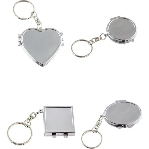 Round Heart Oval Sqaure Shape Double Sides Cosmetic Mirror Metal Folding Keychain Makeup Mini Mirror