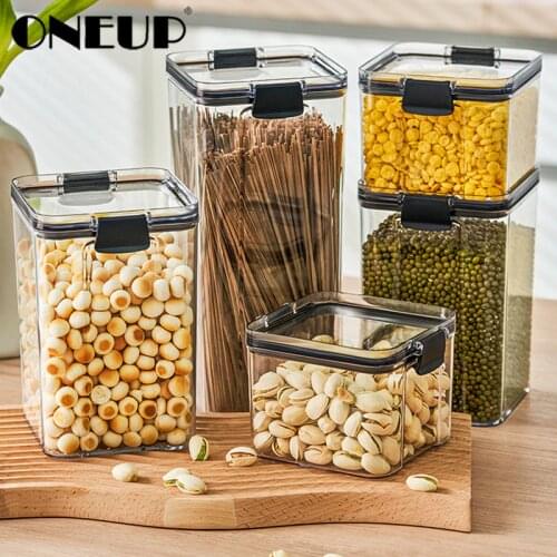 ONEUP Sealed Storage Tank Stackable Kitchen Organizer Containers Snack Nuts Grains Spice Transparent Refrigerator Storage Jars
