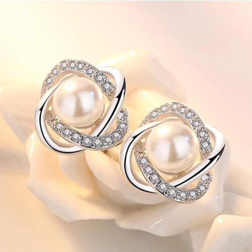 925 Sterling Silver Fashion Micro Zircon Shell Pearl Twist Earrings For Women Good Friends Gift brincos Fine Jewelry S-E290
