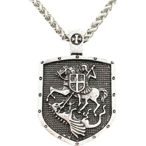 Nostalgia St. George Slay Dragon Protect Us Saint Shield Talisman Protection Cross Medal Amulet Rope Chain Necklace