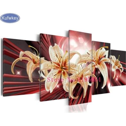Hobby,5D,diy,Diamond Painting lily 5pcs Cross-Stitch,Full,Diamond Embroidery,Diamond,Mosaic,pattern,beaded embroidery,home decor