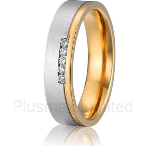Anel feminino ouro gold color two color Europe style cheap custom titanium promise wedding rings band women