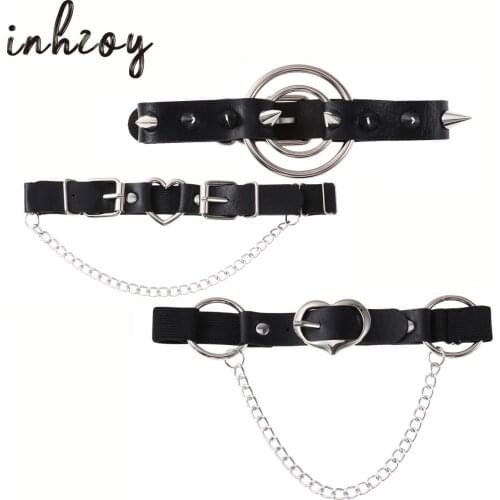 Newest Womens Elasticity Harness Heart Leg Chain Garter Belts Cosplay Spike Elastic Thigh PU Leather Ring Garter