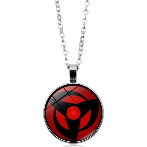 Cartoon Anime Necklace Men Uchiha Blood Chakra Eye Kaleidoscope Glass Cabochon Pendant Jewelry Cosplay Chain Necklace Women Gift