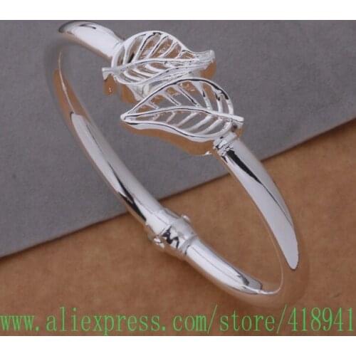 Silver Plated bangle bracelet, Silver Plated fashion jewelry Double leaf bracelet /dzramqya batajsaa AB093