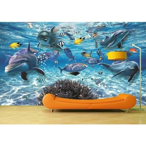 Custom Wallpaper Murals Wall Underwater Sear Dophins Self Adhesive Vinyl Wall Sticker Poster Wall Paper Home Decor