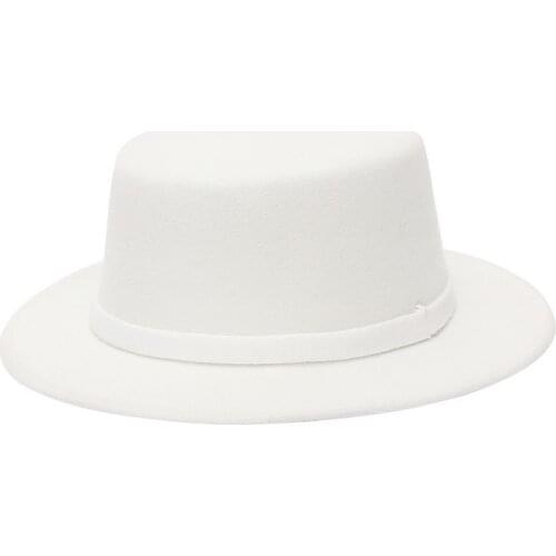New Classic Solid Color Felt Top Hat For Men Women Polyster Round Jazz Cap Wide Brim Simple Church Flat Bowler Hats
