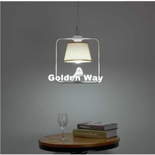 Nordic White Black E27 Modern Light Pendant Lamp Bird Pendant Lamp Vintage Lamp Resin Bird Fabric Lampshade For Kitchen Lighting